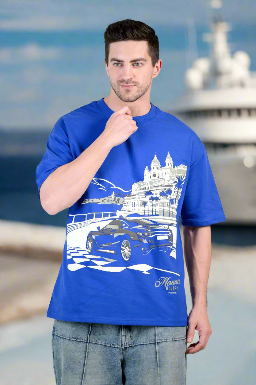 BluOry_premium_luxury_oversized_t-shirt__India_mumbai_delhi_chandigarh_banglore_lucknow_-Monaco Drive Tee - BluOry-["blue","Blue T-shirt","make every day dope tshirt","Oversized T-shirt","sneaker T-shirt","T-shirt","tshirt"]